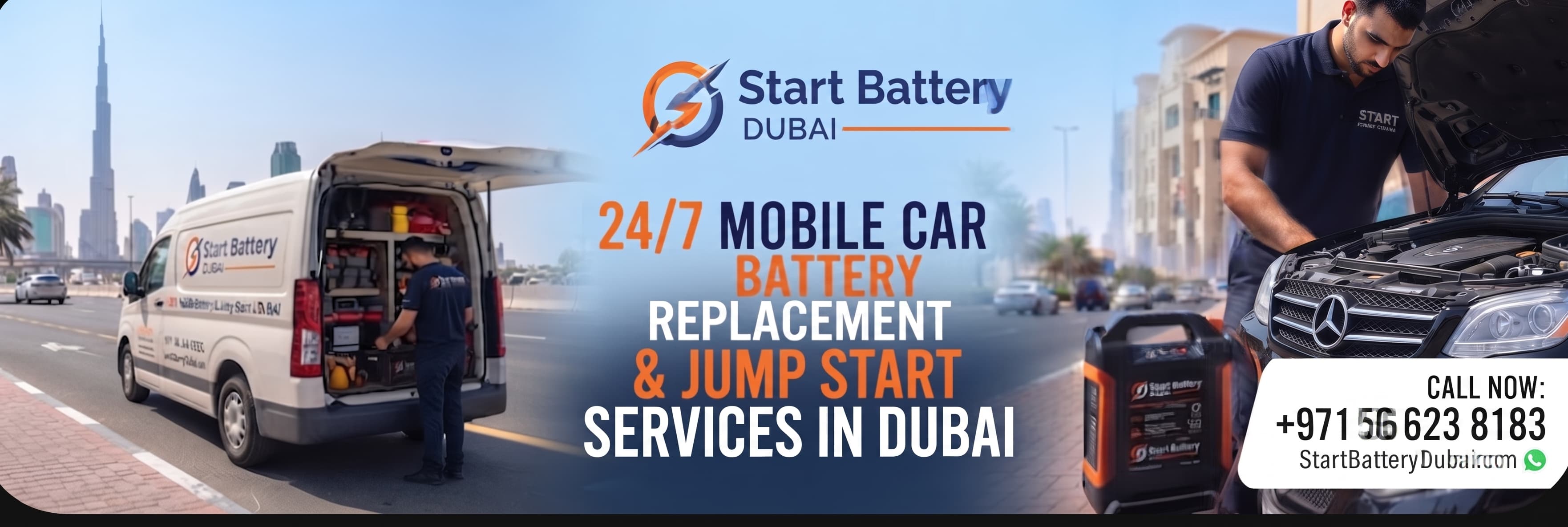 Start Battery Dubai 24/7 mobile battery replacement and jump start services